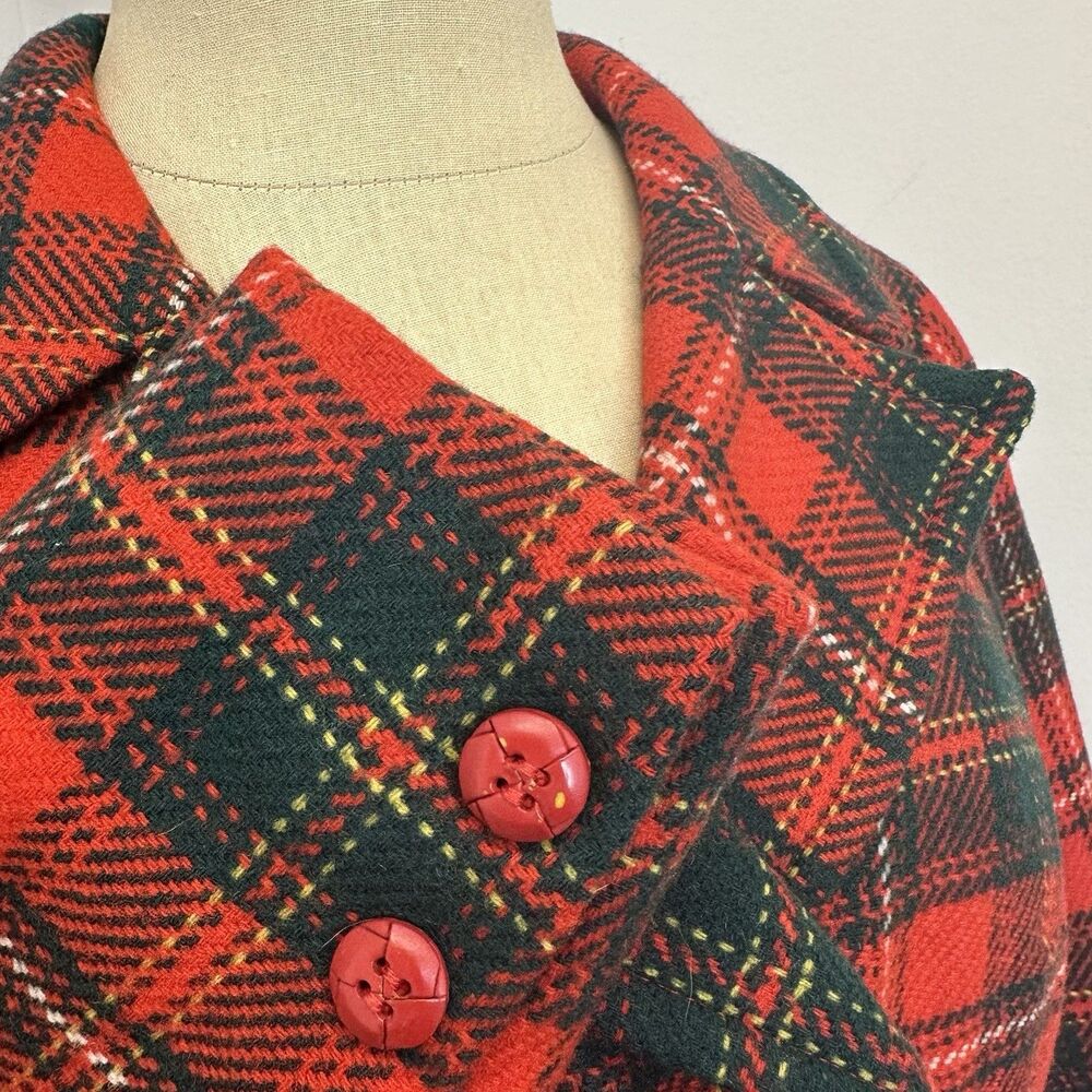 Pendleton Red Wool Tartan Plaid Pea Coat Jacket Fit and Flare Flattering Cut - Picture 8 of 16
